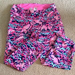 Lilly Pulitzer Neon Pink Luxeletic Capri Leggings with Navy & Aqua Print